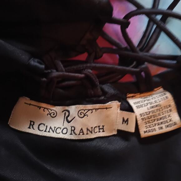 R Cinco Ranch Corset Lace Up Tank Top Artsy Boho Y2K Festival Medium Pompom Hem - Picture 5 of 6